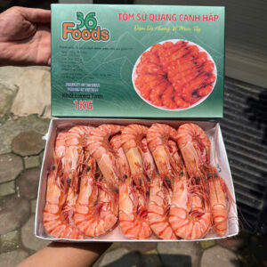Tôm sú hấp nguyên con chưa làm sạch nội tạng